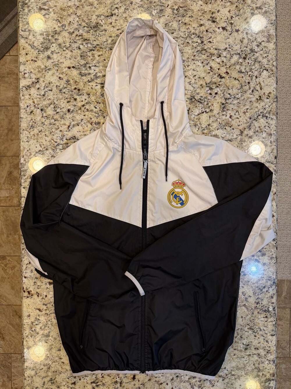 Real Madrid C.F. Hooded Windbreaker Jacket Small AS-IS HOLE